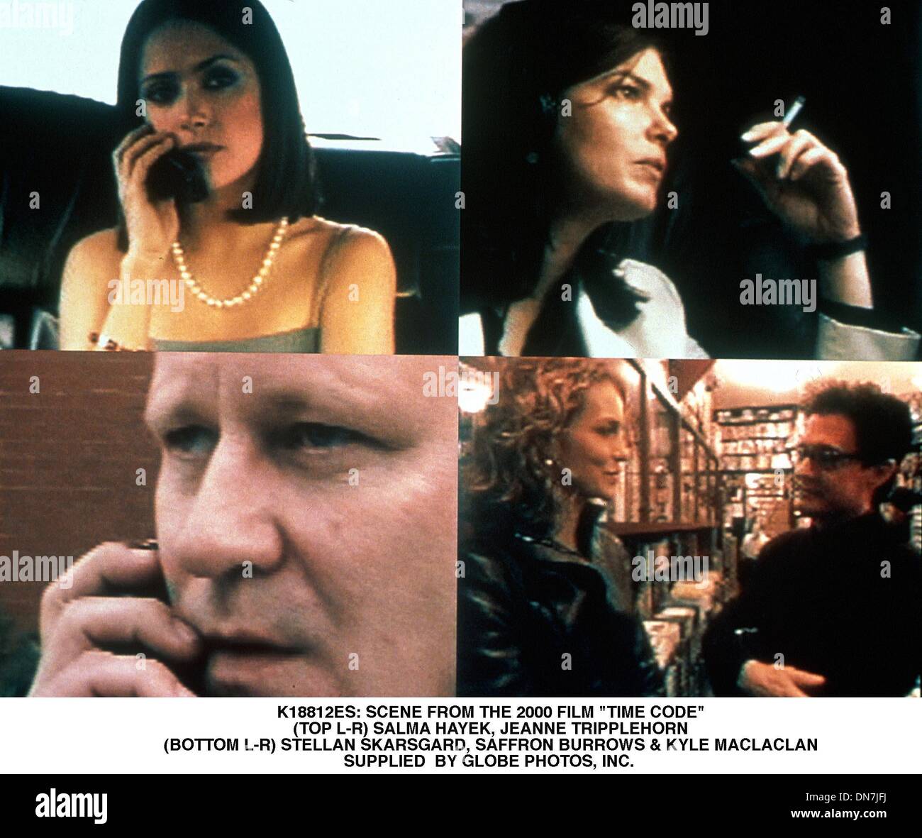 3 mai 2001 - K18812ES : .SCÈNE DU FILM ''TIME CODE''.(HAUT L-R) Salma Hayek, Jeanne Tripplehorn.(BAS L-R) Stellan Skarsgard, Saffron Burrows & KYLE MACLACLAN.FOURNI PAR (crédit Image : © Globe Photos/ZUMAPRESS.com) Banque D'Images