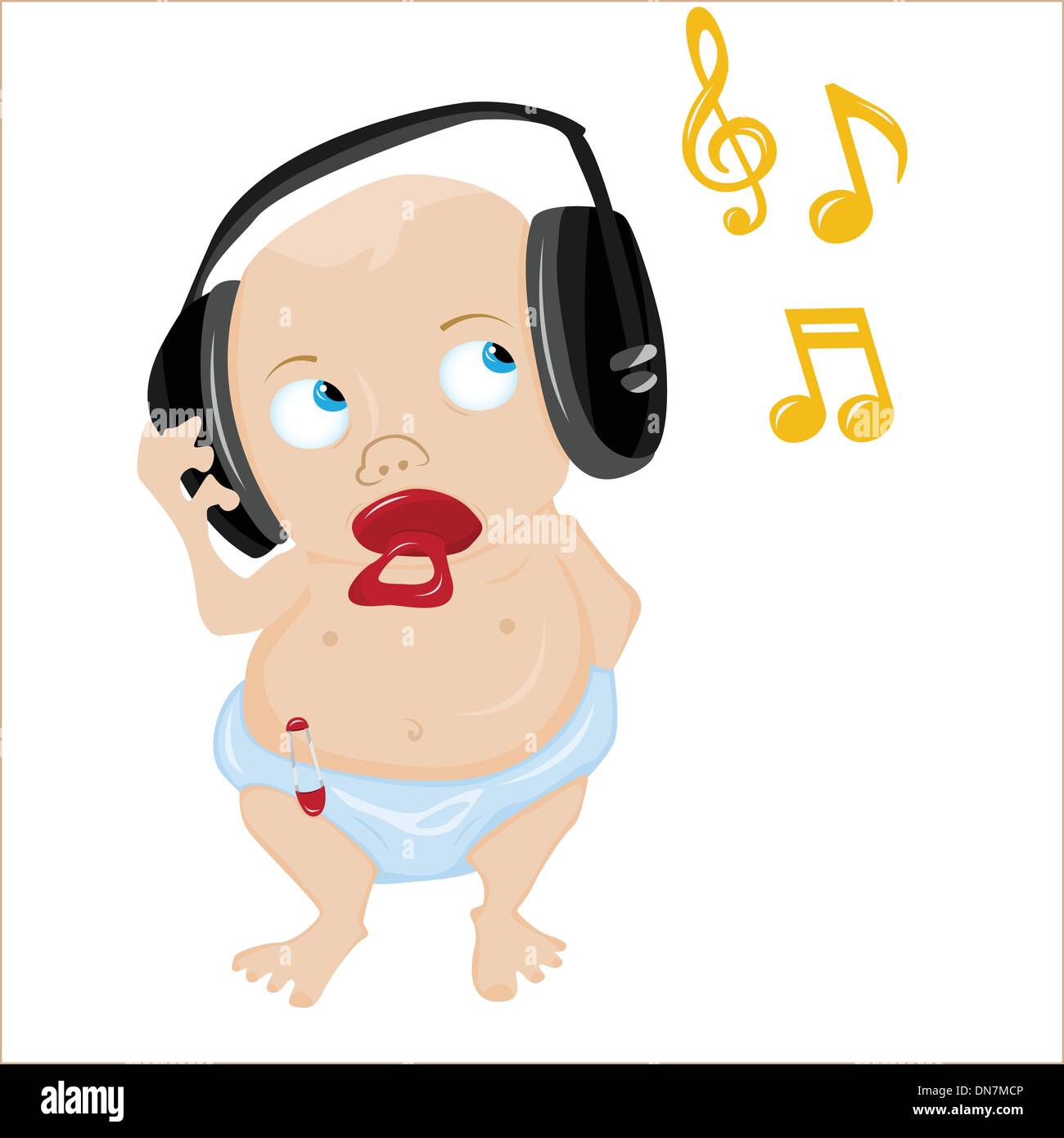 Mignon Bébé écoutant de la musique. Illustration de Vecteur