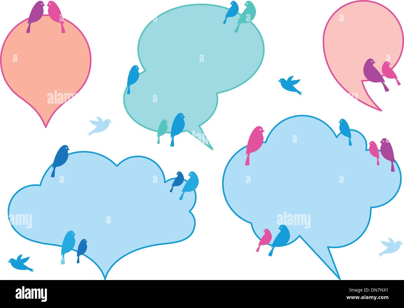 Les nuages avec des oiseaux, vector set Illustration de Vecteur