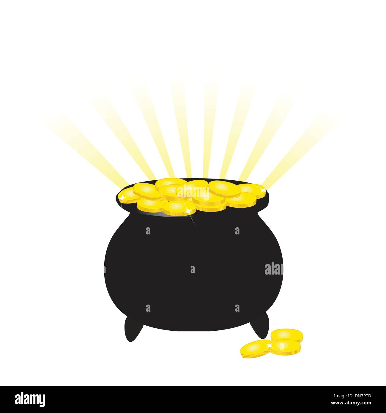 Vecteur noir pot de lutins d'or avec les trèfles chanceux Illustration de Vecteur