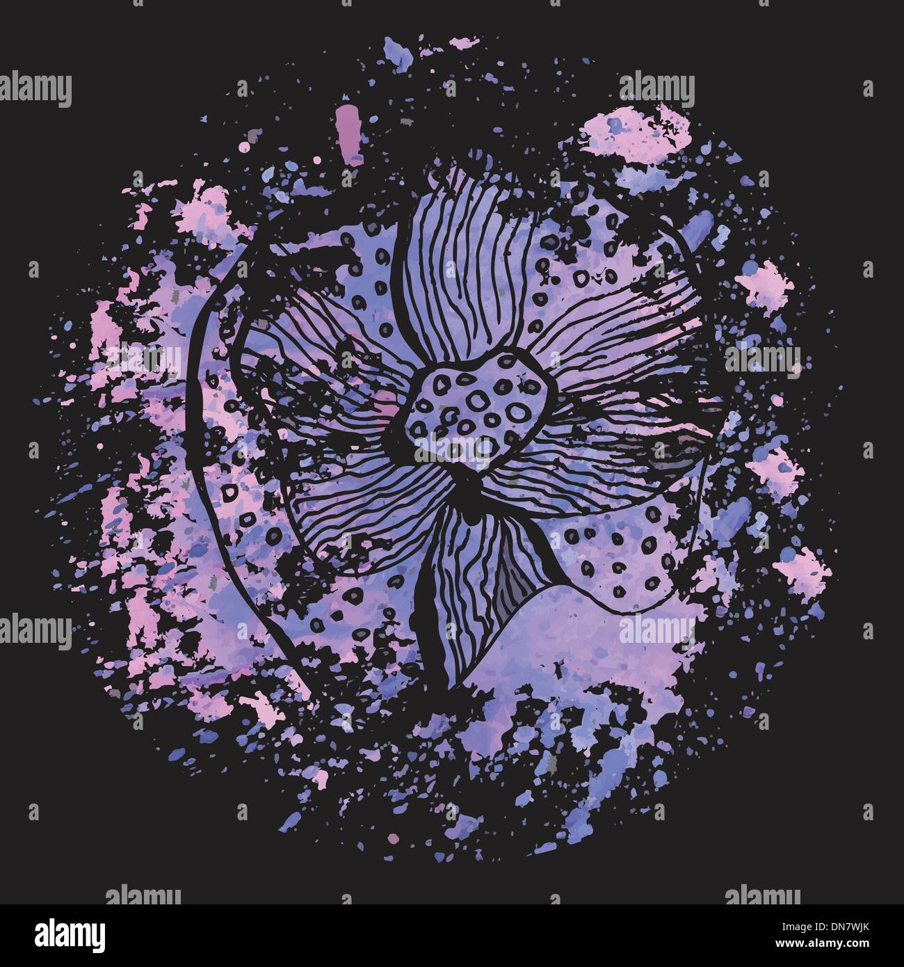 Abstract fleur sur l'arrière-plan sombre aquarelle Illustration de Vecteur