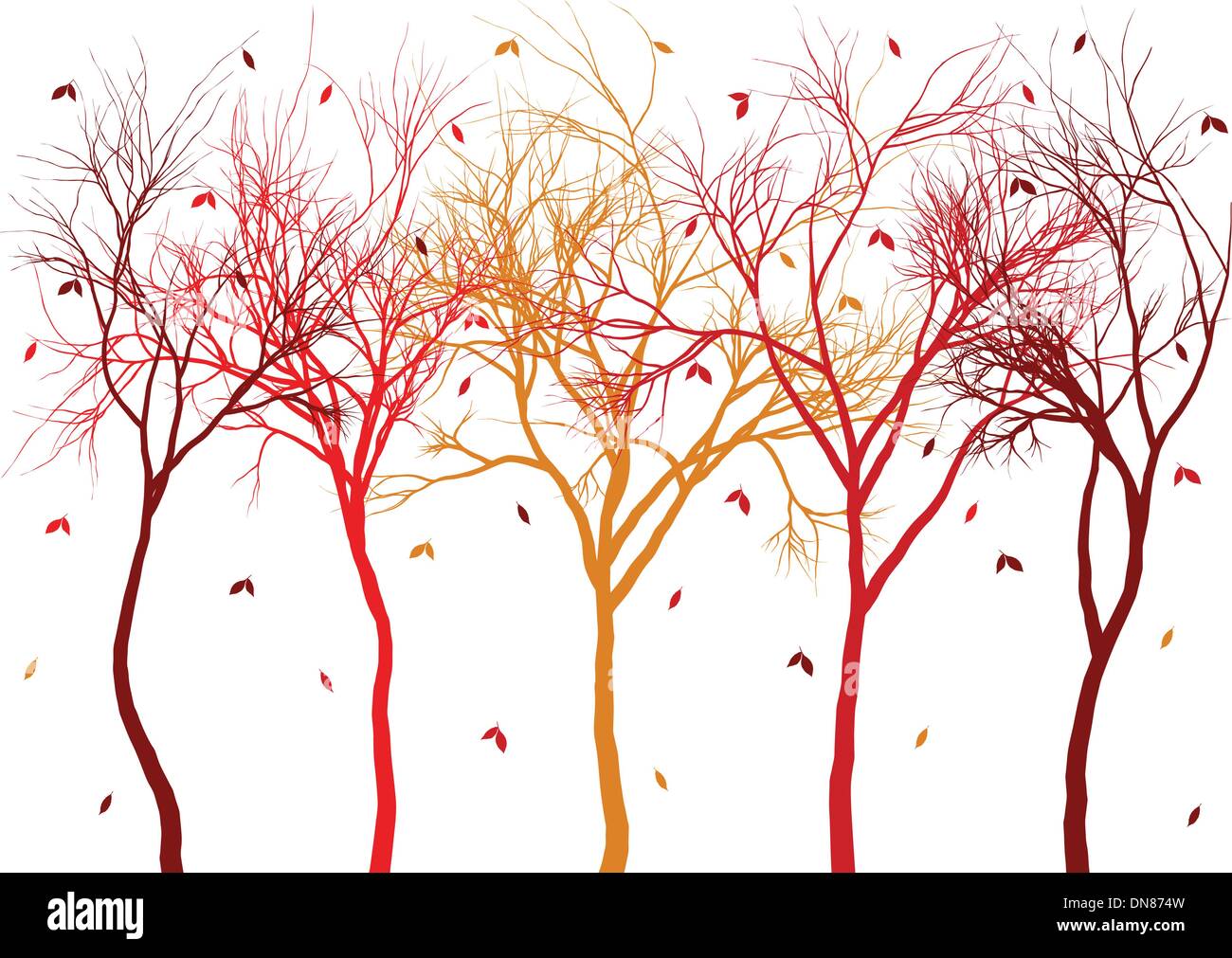 Les arbres d'automne avec les feuilles qui tombent, vector Illustration de Vecteur