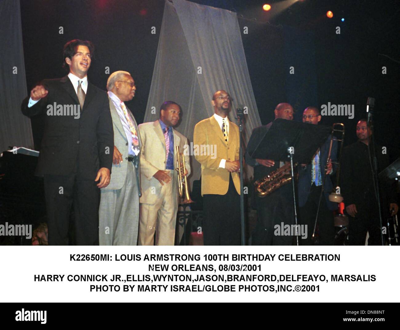 10 août 2001 - K22650MI : LOUIS ARMSTRONG 100E ANNIVERSAIRE.NEW ORLEANS, 08/03/2001.HARRY CONNICK JR., ELLIS,DANIEL,JASON,Branford Marsalis, DELFEAYO,. MARTY ISRAËL/(2001 Image : © Crédit Photos Globe/ZUMAPRESS.com) Banque D'Images