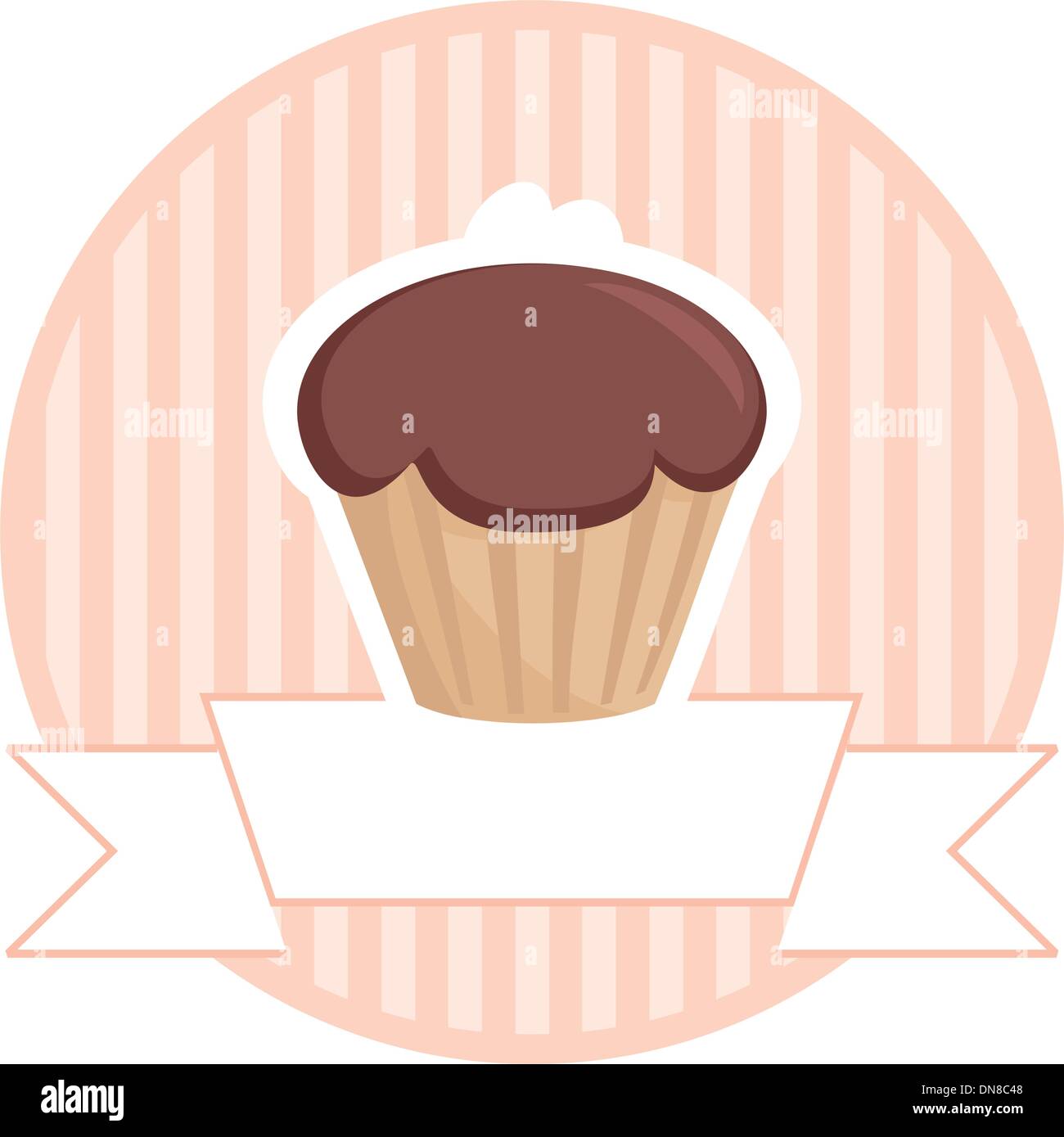Sweet vector retro cupcake muffin au chocolat et caramel coeur rouge et rose vintage bandes blanc en arrière-plan pour votre propre Illustration de Vecteur