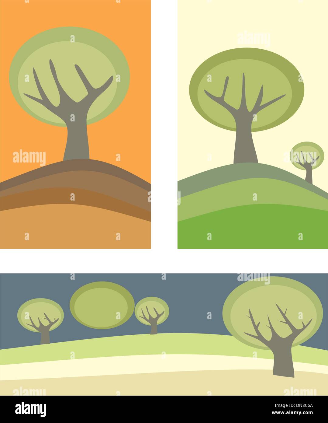 Doodle vecteur bannières paysages avec arbres vert isolé sur fond blanc Illustration de Vecteur
