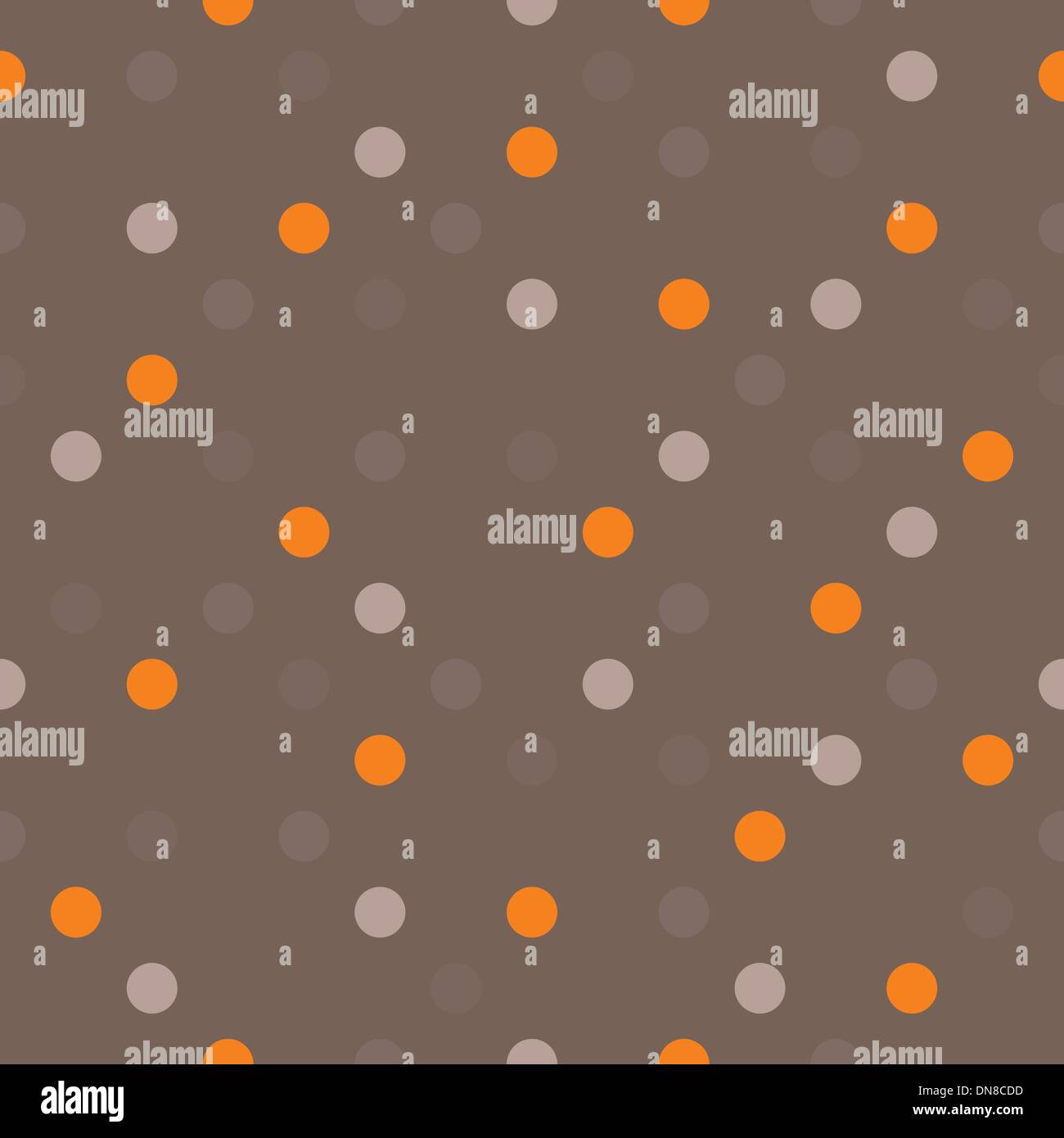 Modèle vectoriel continu avec orange, beige, brun et gris à pois colorés sur un fond brun foncé. Illustration de Vecteur