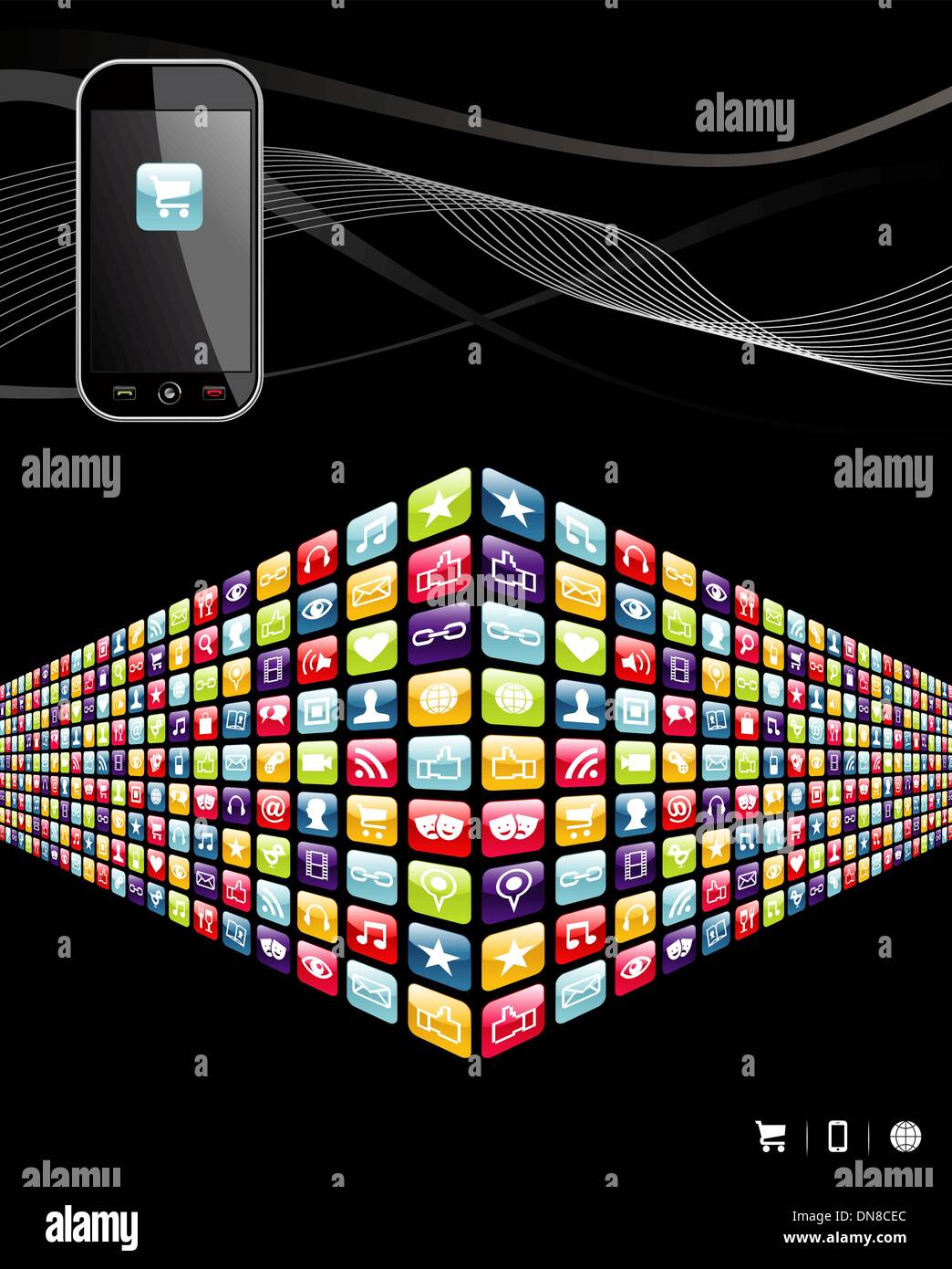 Les icônes des applications téléphone mobile mondial wall Illustration de Vecteur