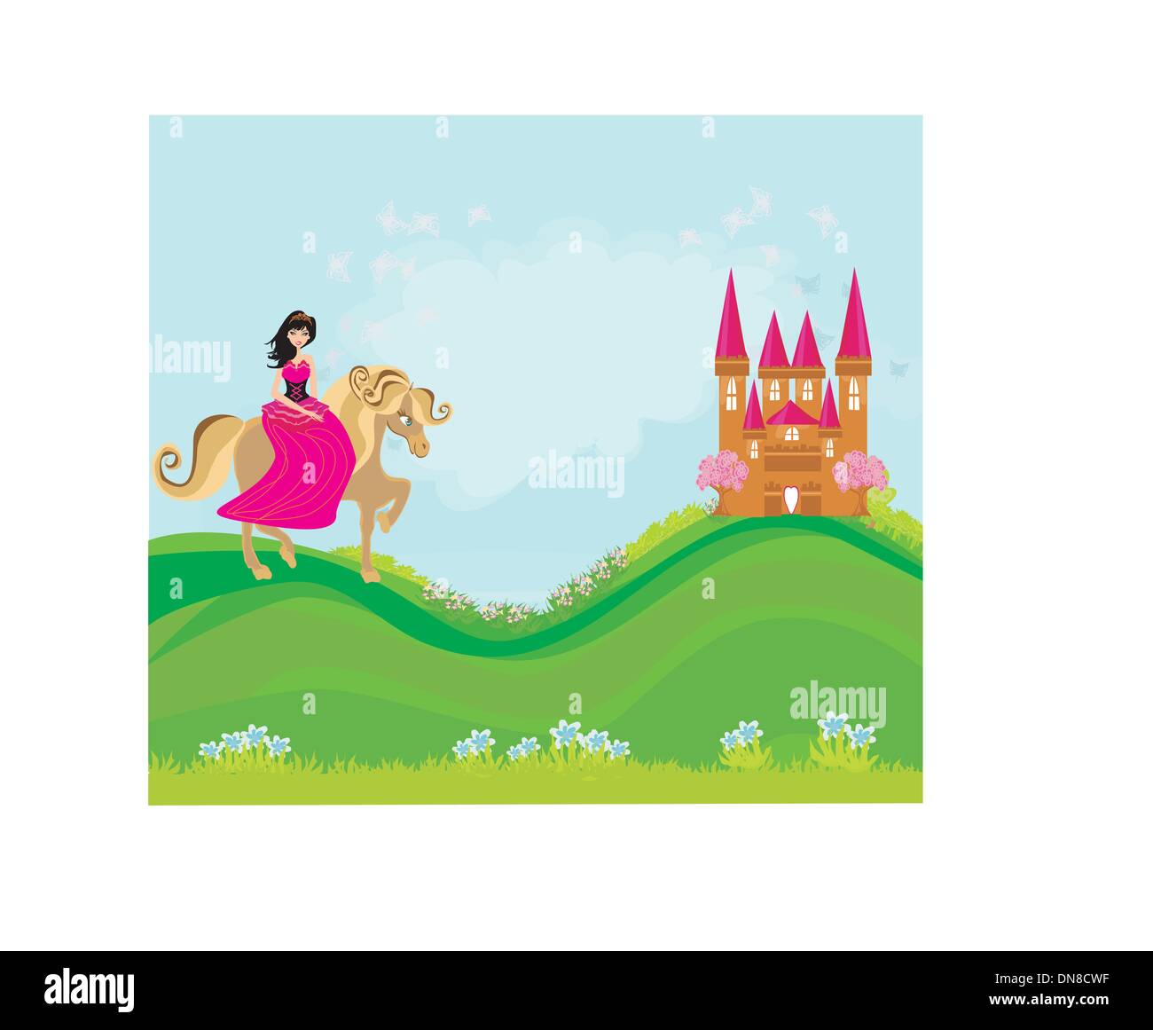 La princesse à cheval dans le château Illustration de Vecteur
