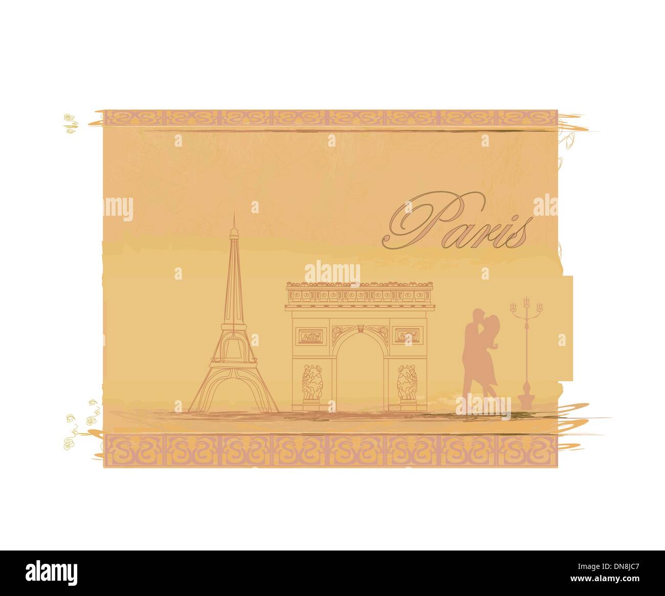 Couple in love in Paris - carte vintage Illustration de Vecteur