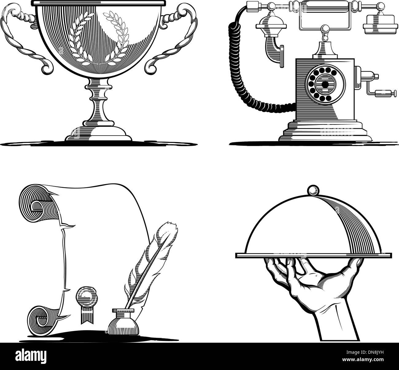 Icônes rétro - Ancien Script, téléphone, Bac & Trophy Illustration de Vecteur