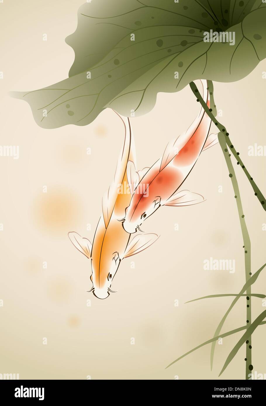 Koi de poissons dans l'étang de lotus Illustration de Vecteur