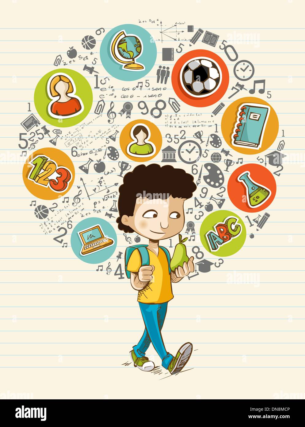 Retour à l'éducation scolaire de couleur des icônes cartoon boy. Illustration de Vecteur