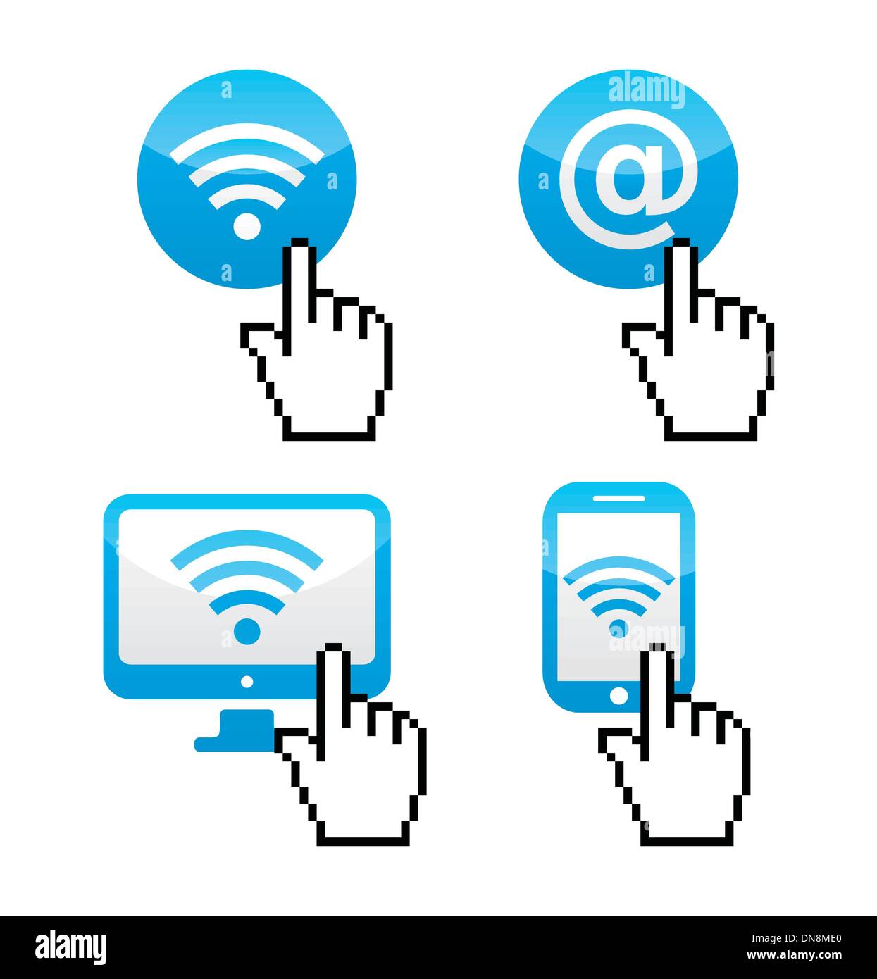 Connexion Wi-Fi au réseau local sumbol avec curseur main icons Illustration de Vecteur