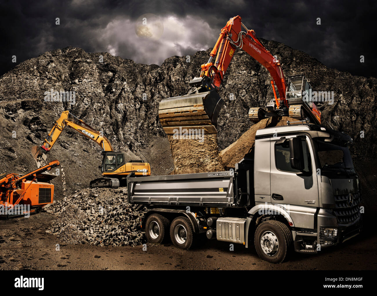 Les véhicules de construction et de camion sur un chantier de construction. Banque D'Images