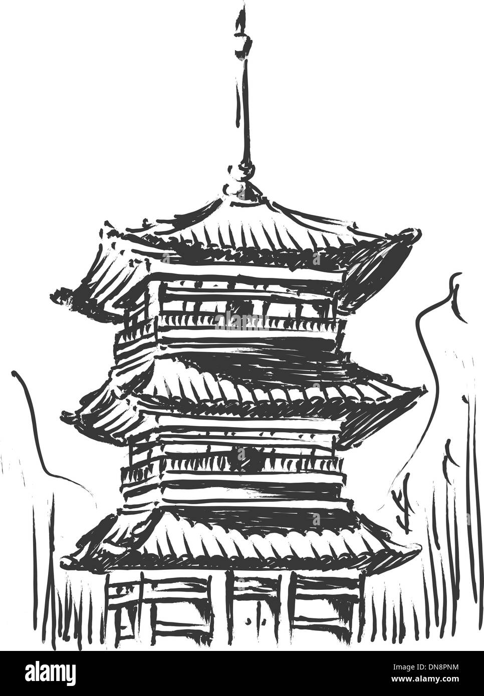 Croquis du Japon monument - temple Kiyomizu Illustration de Vecteur