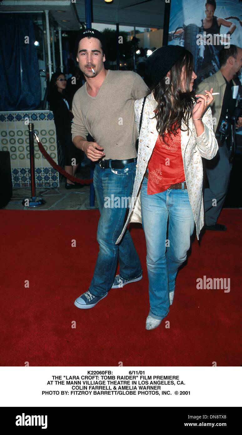 11 juin 2001 - K22060FB : 6/11/01.La ''Lara Croft : TOMB RAIDER'' PREMIERE FILM .AU MANN VILLAGE THEATRE DE LOS ANGELES, CA..Colin Farrell & AMELIA WARNER. FITZROY BARRETT/(2001 Image Crédit : © Globe Photos/ZUMAPRESS.com) Banque D'Images
