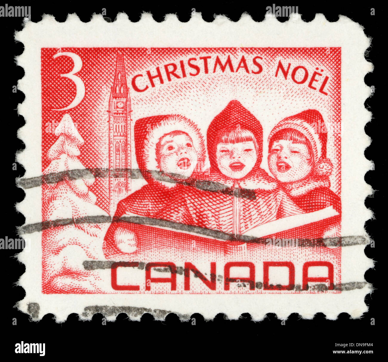 CANADA - circa 1967 : timbres-poste imprimés au Canada, représente les enfants chantant et tour de la paix, à Ottawa, vers 1967 Banque D'Images