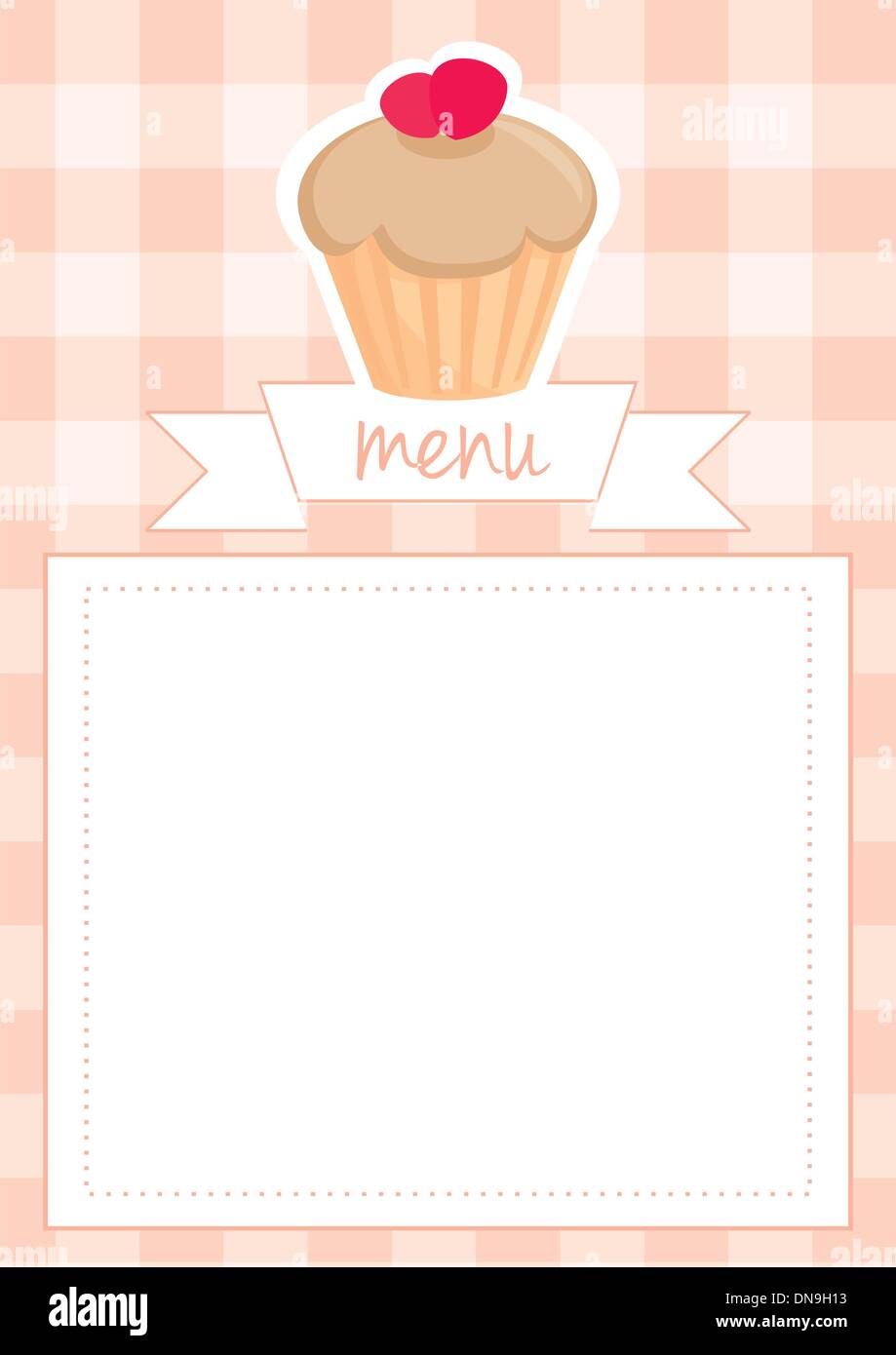 Restaurant Menu Carte vecteur de mariage liste d'invitation de douche de bébé ou de caramel sucré et fraises cupcake sur rose vintage Illustration de Vecteur