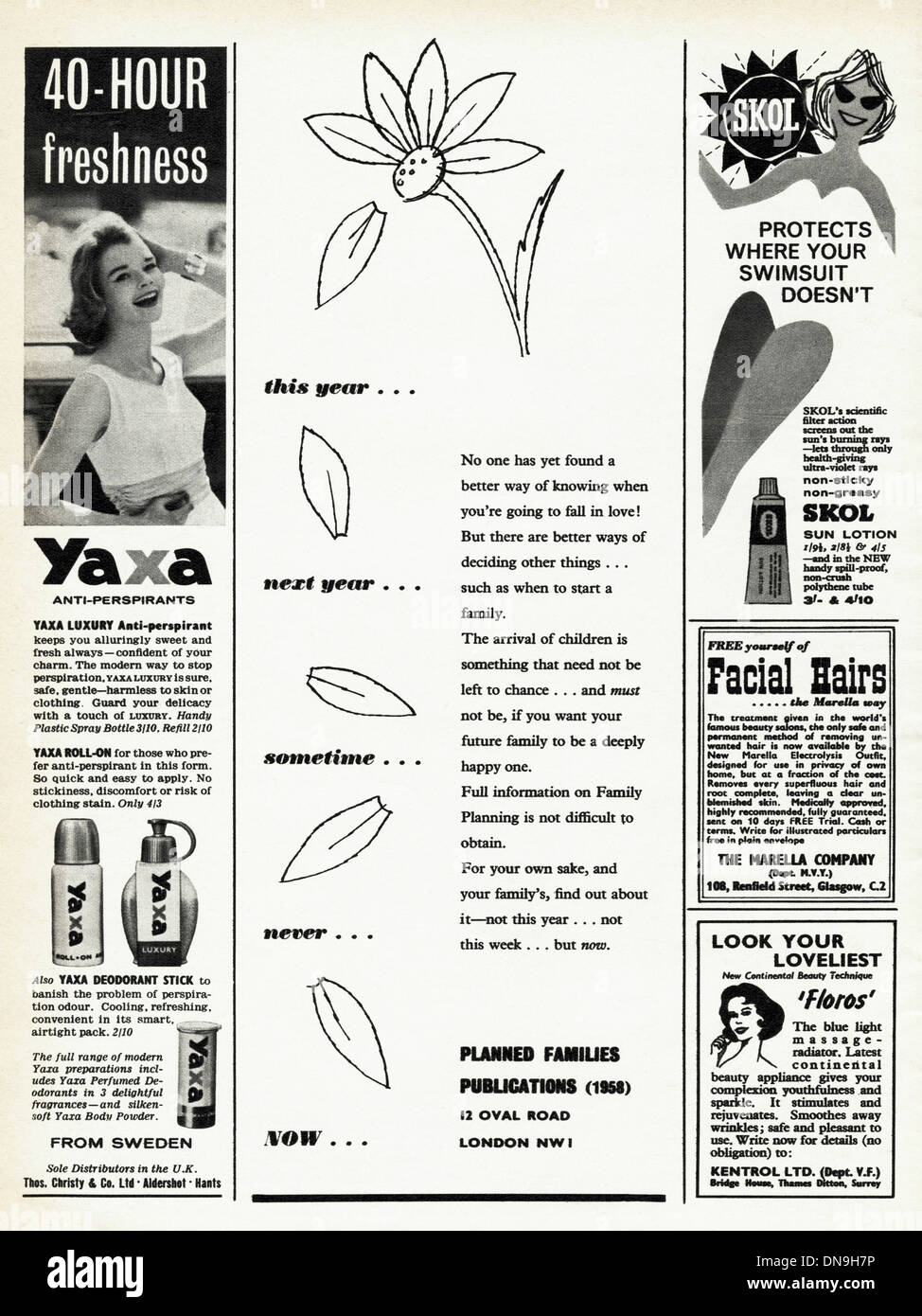 Années 1950, la publicité. Vintage original women's magazine de mode annonces, sélection d'annonces typiques de la période. Banque D'Images