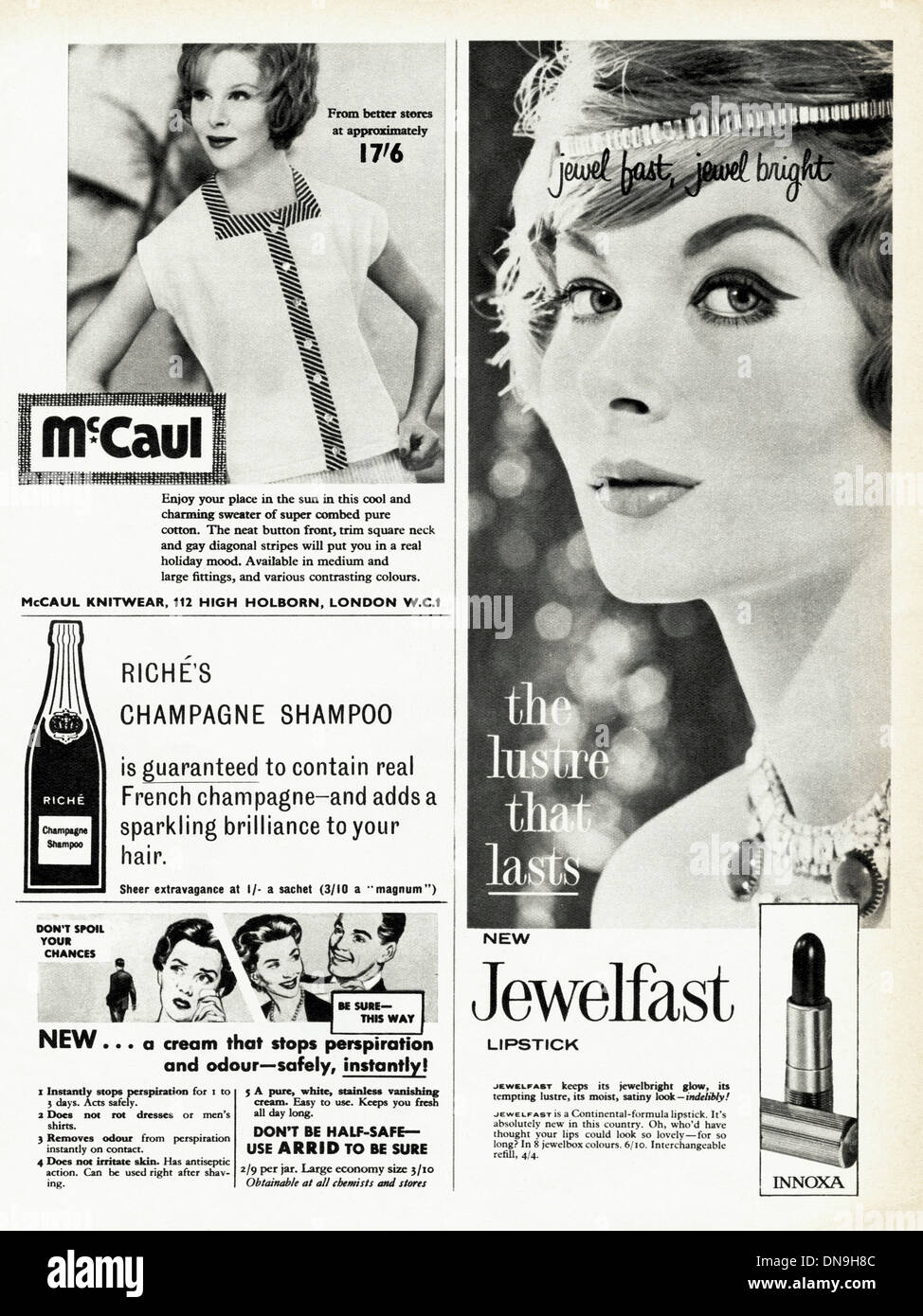 Années 1950, la publicité. Vintage original women's magazine de mode annonces, sélection d'annonces typiques de la période. Banque D'Images