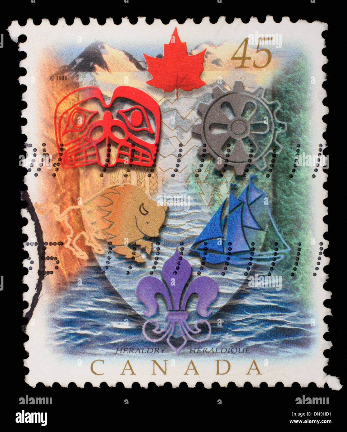 CANADA - circa 1996 : timbre imprimé au Canada montre l'héraldique canadienne, vers 1996 Banque D'Images