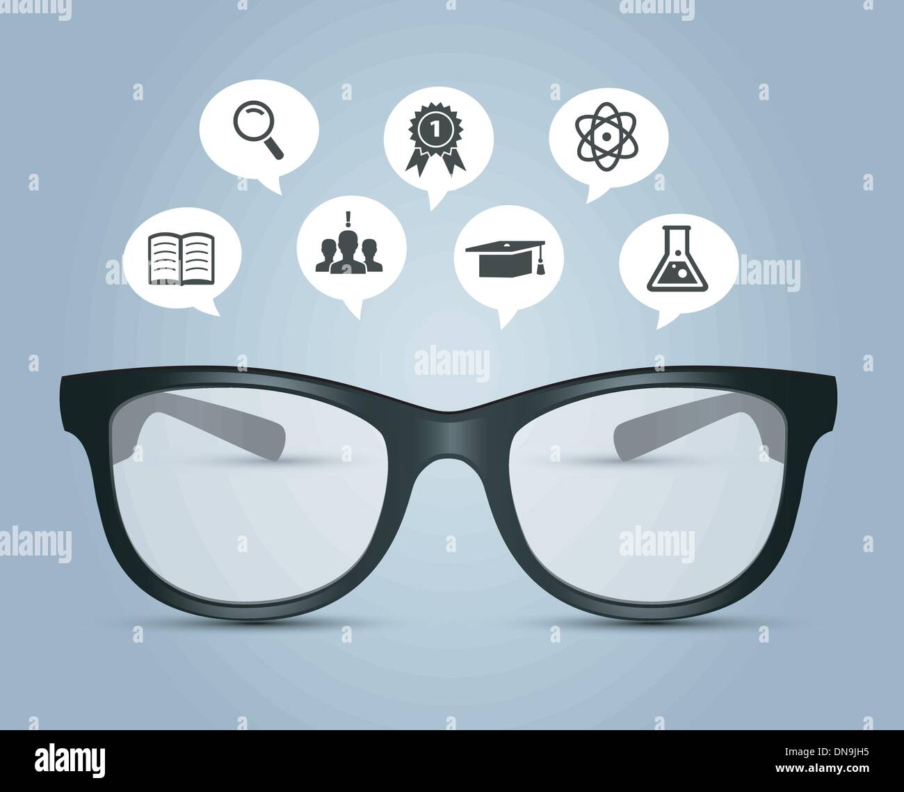 Lunettes avec des icônes d'éducation Illustration de Vecteur