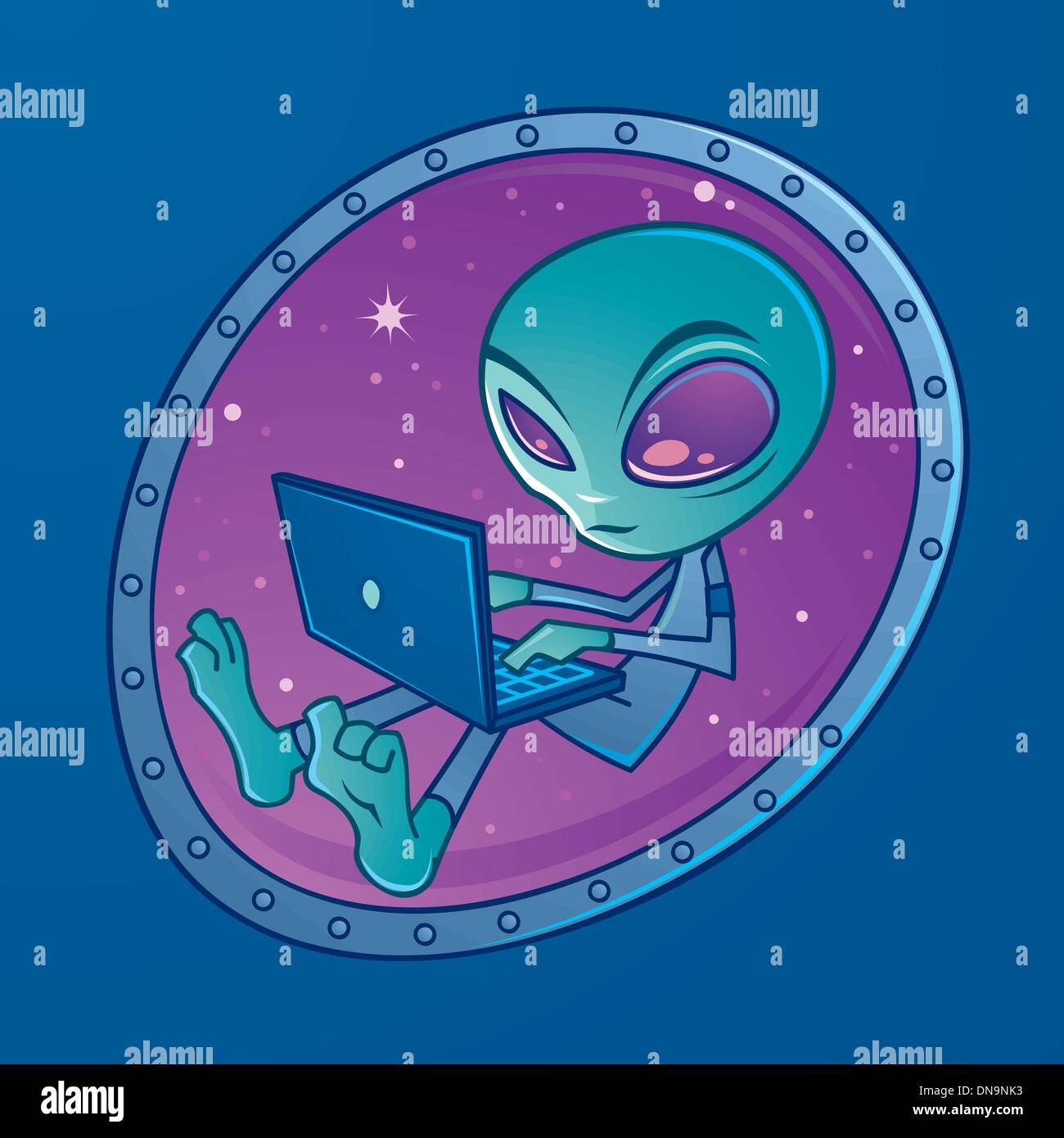 Alien with laptop computer Illustration de Vecteur