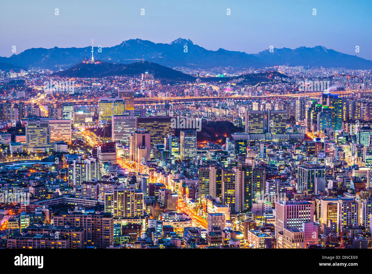 Séoul, Corée du Sud city skyline skyline de nuit. Banque D'Images