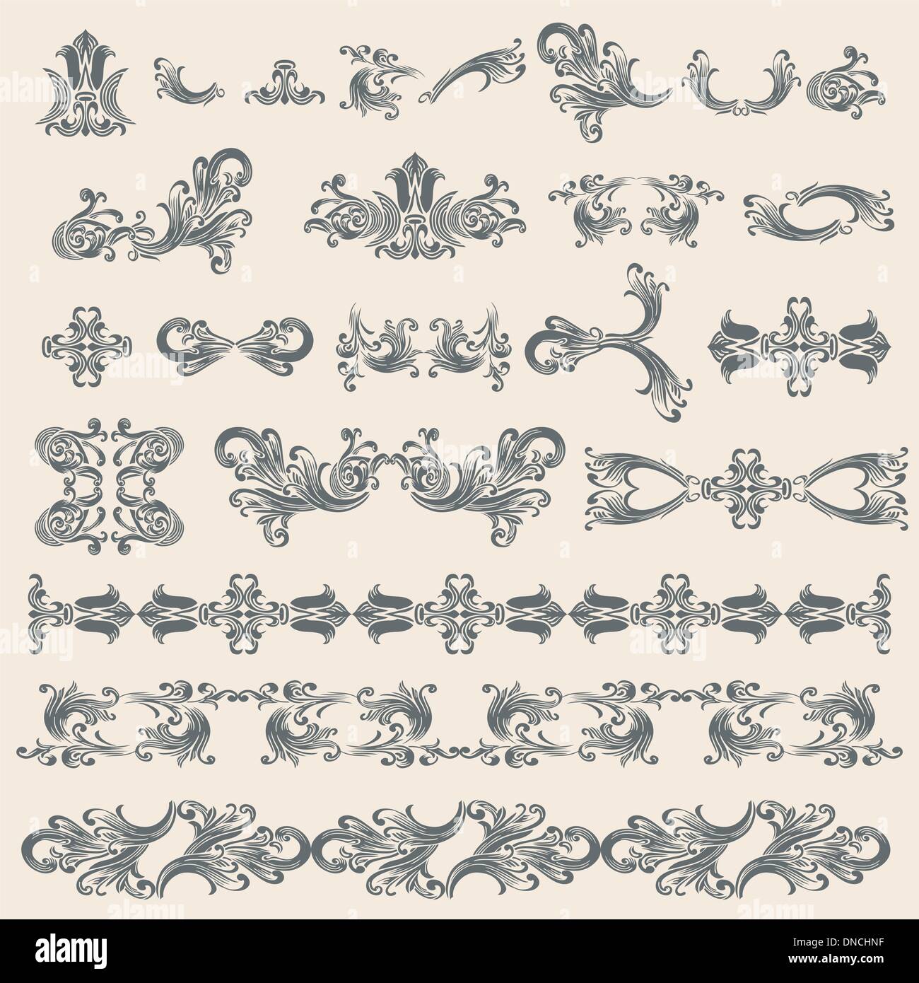 Ornements floraux Vintage Set Illustration de Vecteur