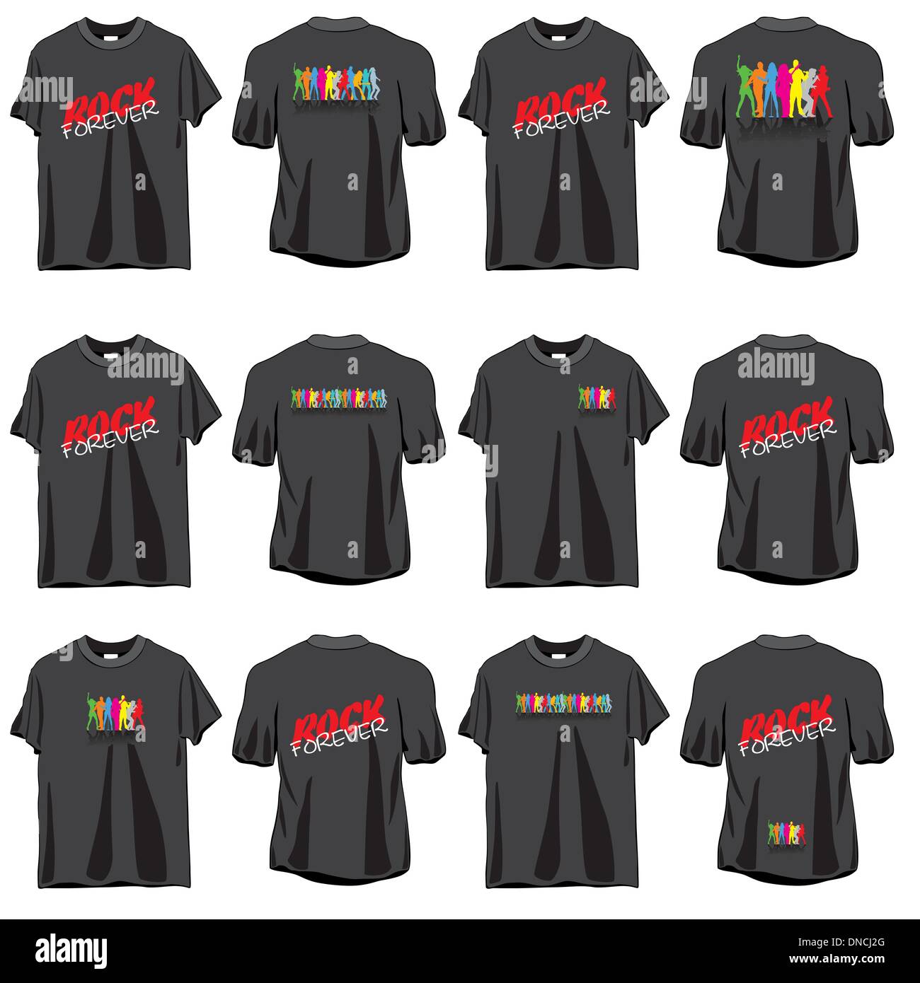Éléments de Rock T-shirts set Illustration de Vecteur