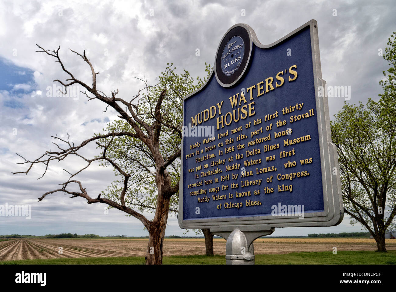 Muddy Waters shack signe sur l'emplacement de Plantation Stovall's au Mississippi USA Banque D'Images