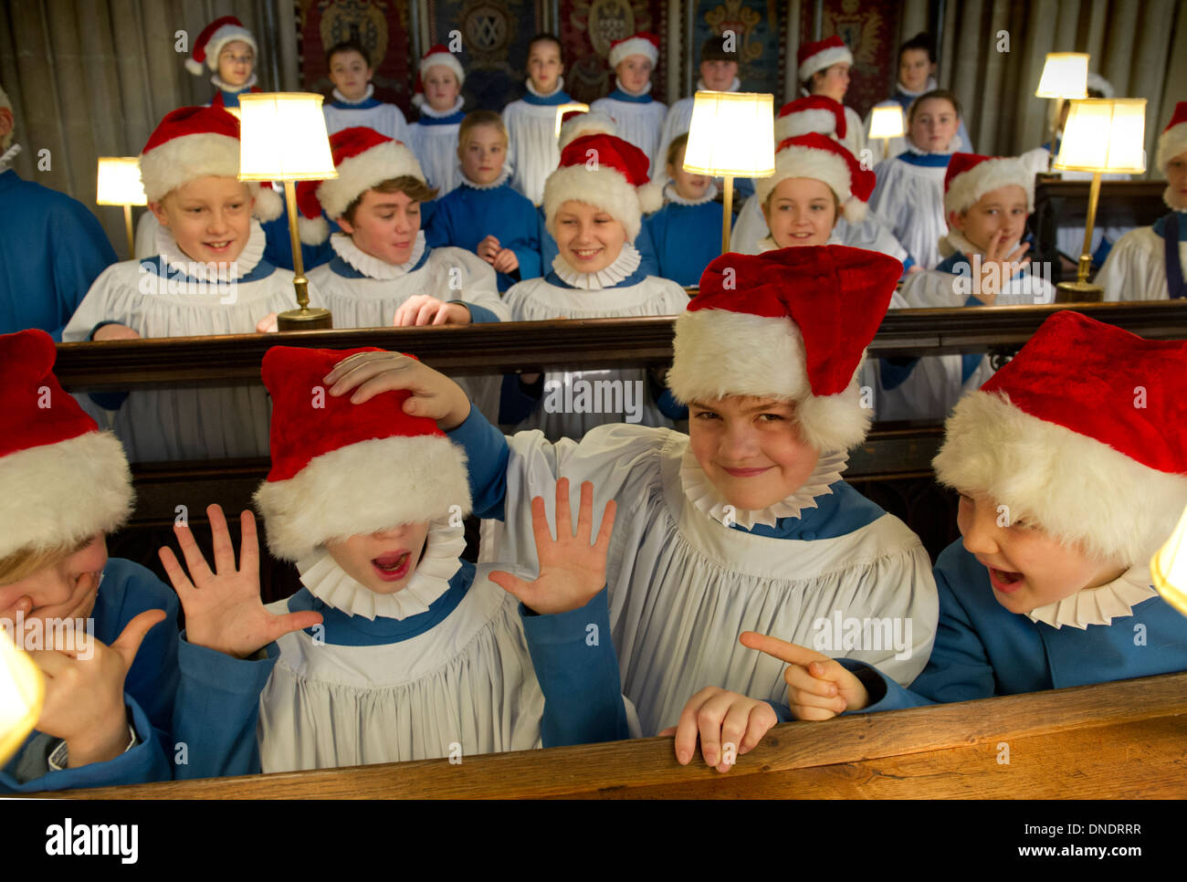 Le chœur de la cathédrale de Wells en habit de Noël Banque D'Images