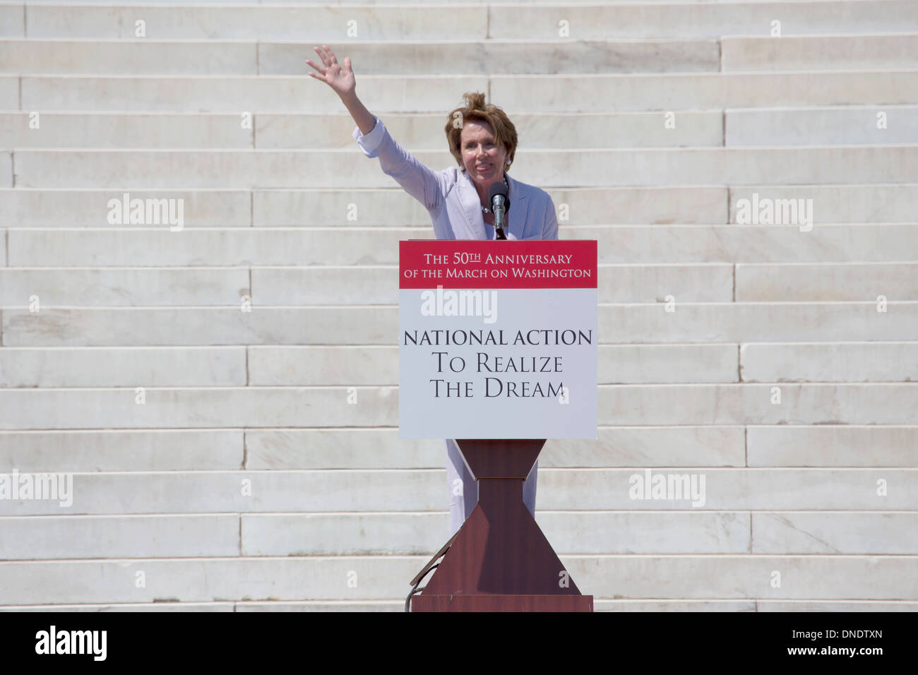 Membre du Congrès, Nancy Pelosi, la présidente de la Chambre de la majorité et de la minorité parle aNational Action afin de réaliser le rêve de mars et de rassemblement pour le 50ème anniversaire de la Marche sur Washington et Martin Luther King I Have A Dream Speech, le 24 août 2013, Lincoln moi Banque D'Images