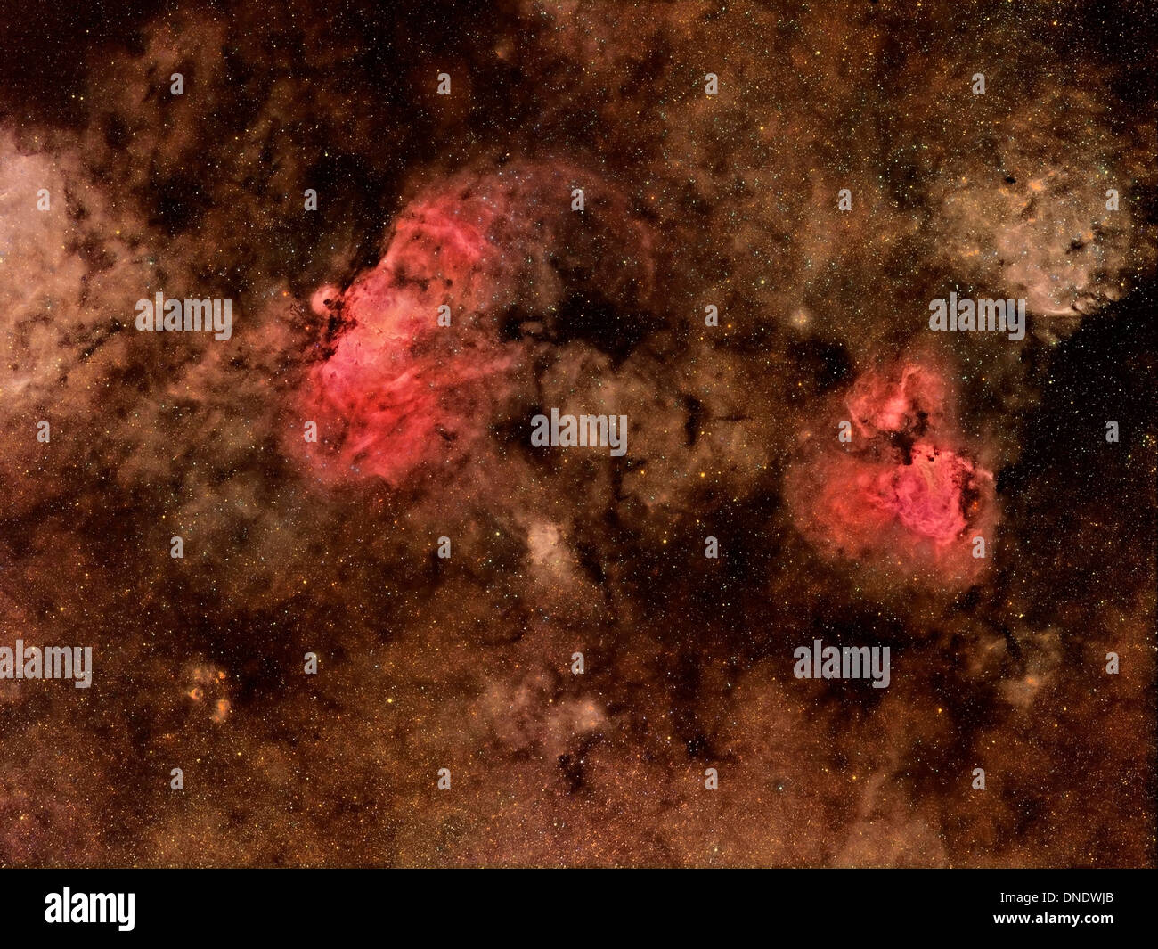 Nébuleuse de l'Aigle (Messier 16), et Swan Nebula (Messier 17). Banque D'Images