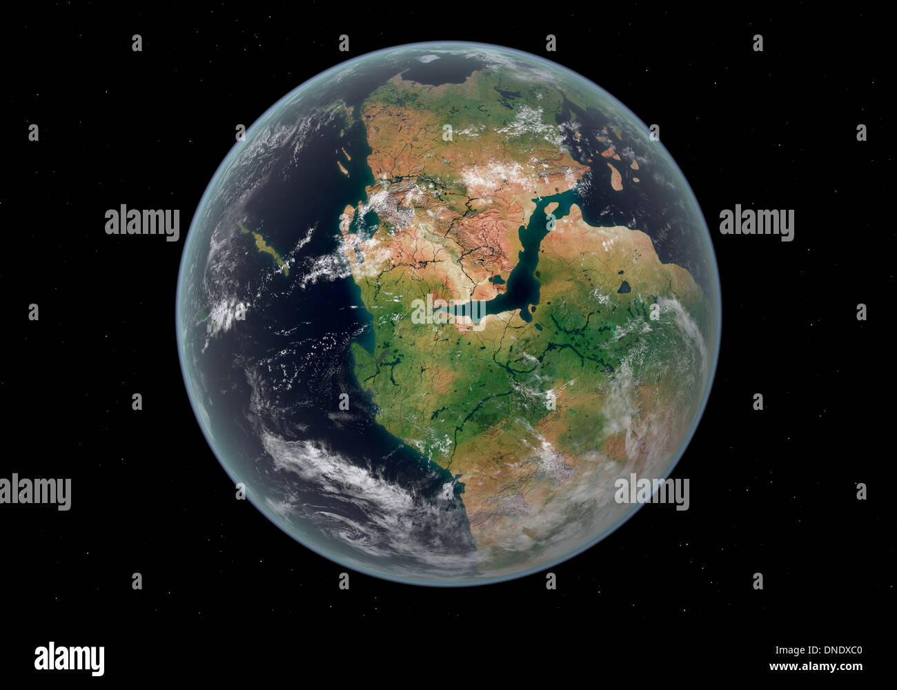L'hémisphère ouest de la Terre au cours de la période du Jurassique précoce. Banque D'Images