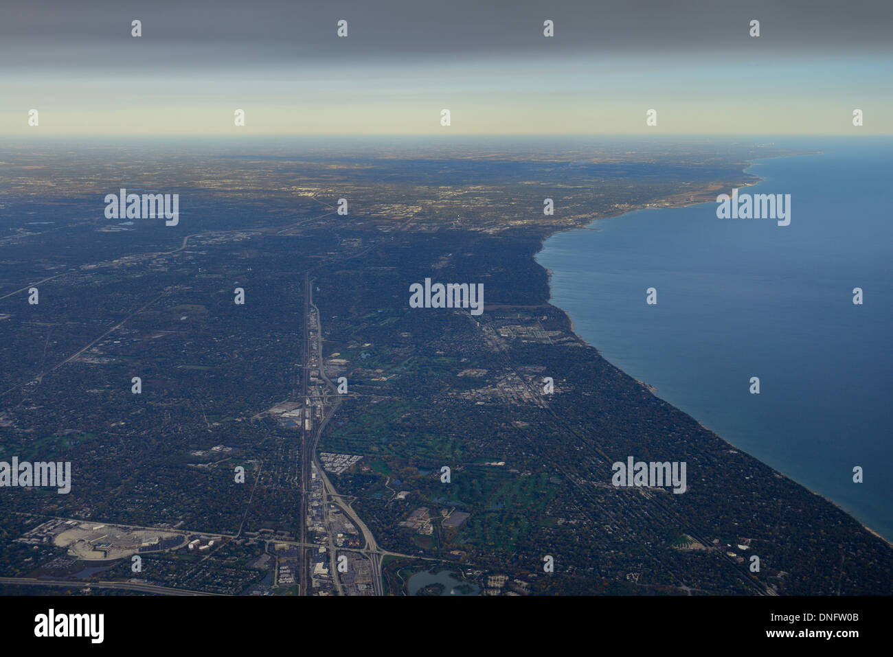 Vue aérienne du lac Michigan au nord de Chicago skokie highway northbrook cour et Sunset Valley Golf Club Banque D'Images