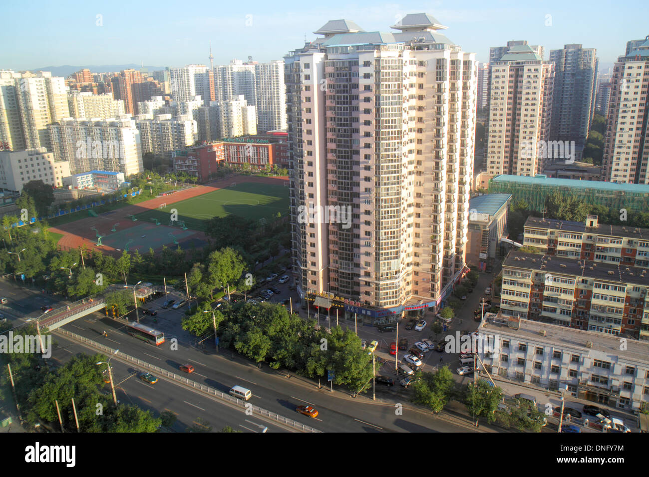 Beijing Chine,Chinois,Xicheng District,Guang an Men Nei Da Jie,Guanganmen Outer Street,vue aérienne de dessus,trafic,condominium résidentiel Banque D'Images