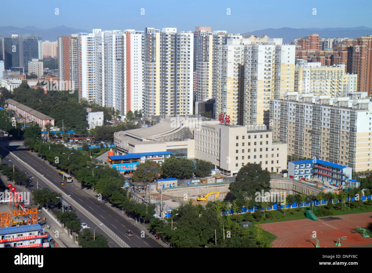 Beijing Chine,Chinois,Xicheng District,Guang an Men Nei Da Jie,Guanganmen Outer Street,vue aérienne de dessus,trafic,condominium résidentiel Banque D'Images