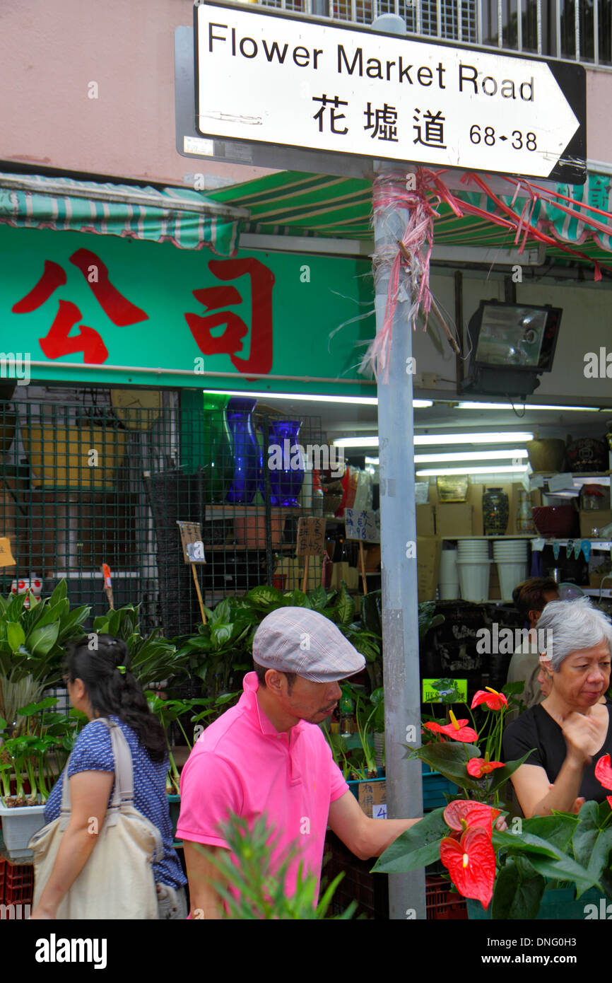 Hong Kong Chine,HK,Chinois,Kowloon,Prince Edward,Flower Market Road,Mongkok,vendeurs,stall stalles stand marché achat, vente d'affichage, shopp Banque D'Images