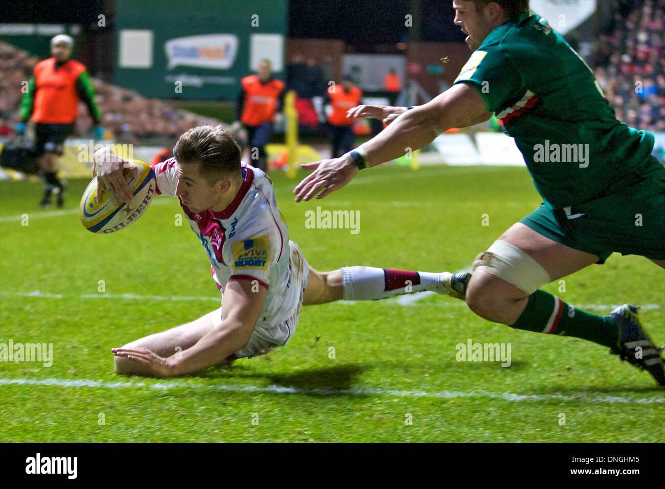 Leicester, Royaume-Uni. 28 Dec, 2013. Sale Sharks Rob Miller (fullback) au cours de l'Aviva Premiership match entre Leicester Tigers v Sale Sharks de Welford Road. Credit : Action Plus Sport/Alamy Live News Banque D'Images