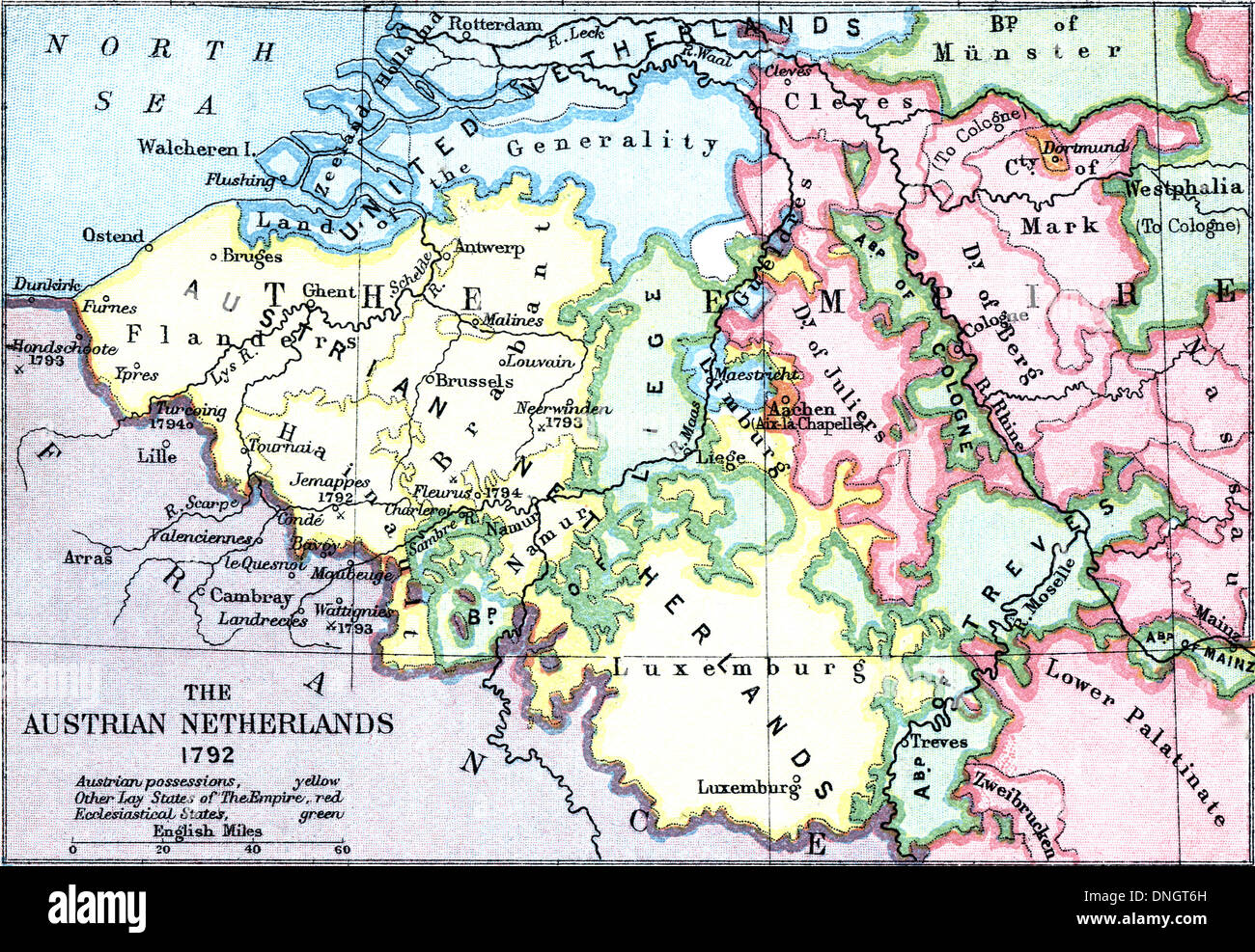 La carte des Pays-Bas autrichiens, 1792. Publié 1899 Photo Stock - Alamy