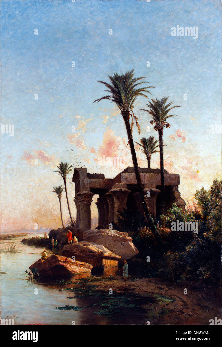 Carlos De Haes, Egypcian 1883 paysage Huile sur toile. Musée national du romantisme, Madrid, Espagne. Banque D'Images