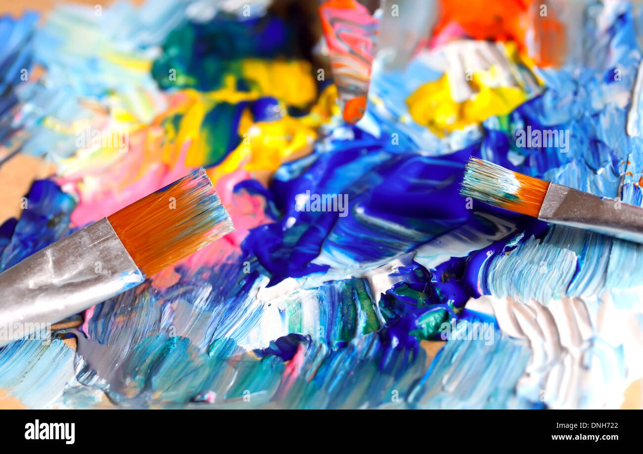 Gros plan du pinceau et palette. Banque D'Images