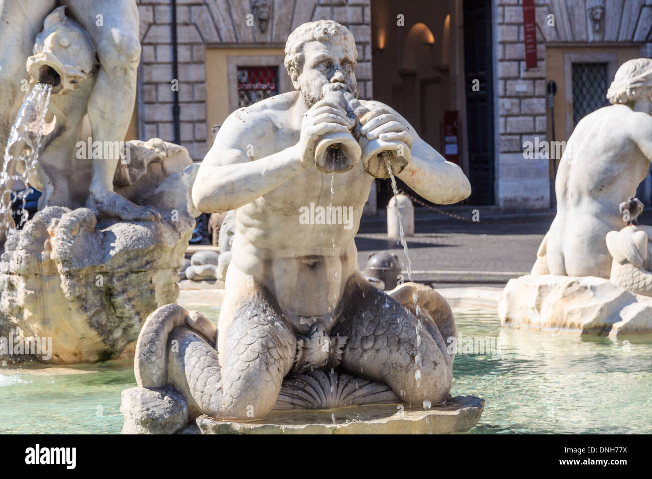 Rome, Fontana del Moro (Moor) Fontaine sur la Piazza Navona, Italie Banque D'Images