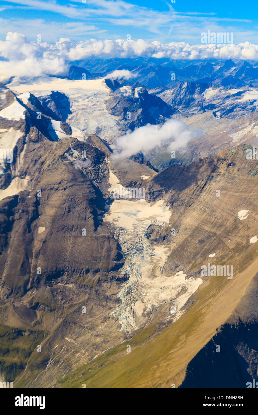 Au glacier du massif du Grossglockner - vue aérienne, Autriche Banque D'Images