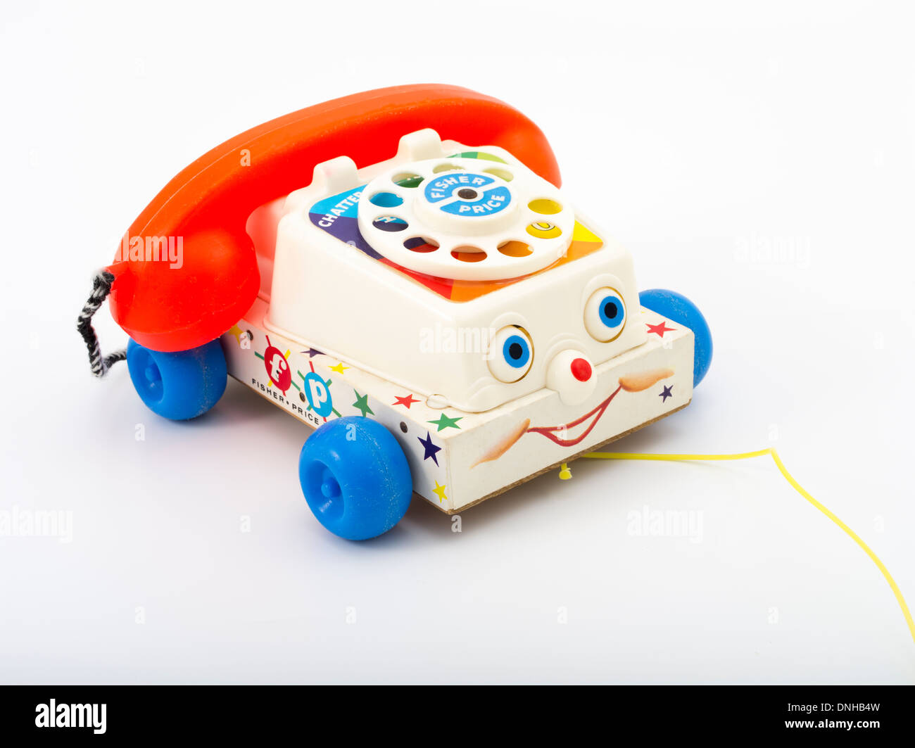 ( Fisher-Price Fisher Price ) Chatter Téléphone tout-petits jouets tirer téléphone avec cadran rotatif à partir de 1962. Banque D'Images