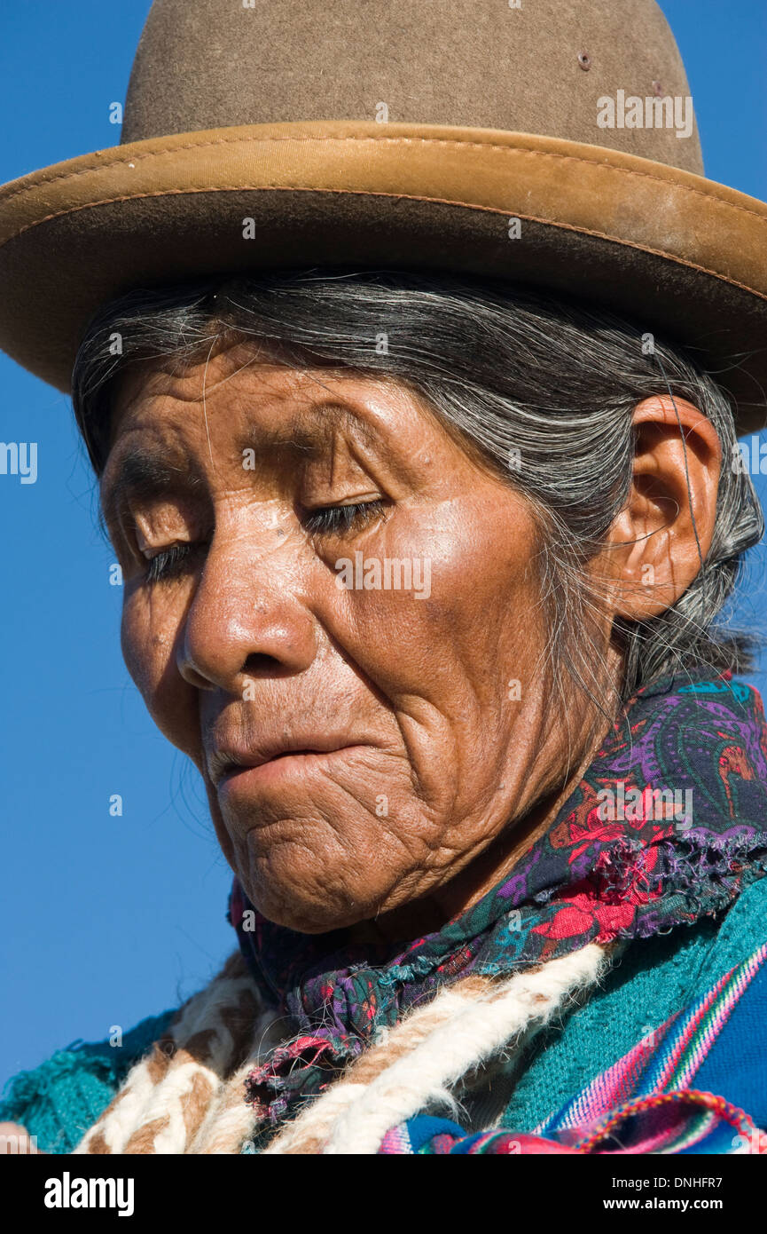 Herdswoman lama portant un chapeau melon aussi appelé Bombin, San Juan,  Potosi, Bolivie Photo Stock - Alamy