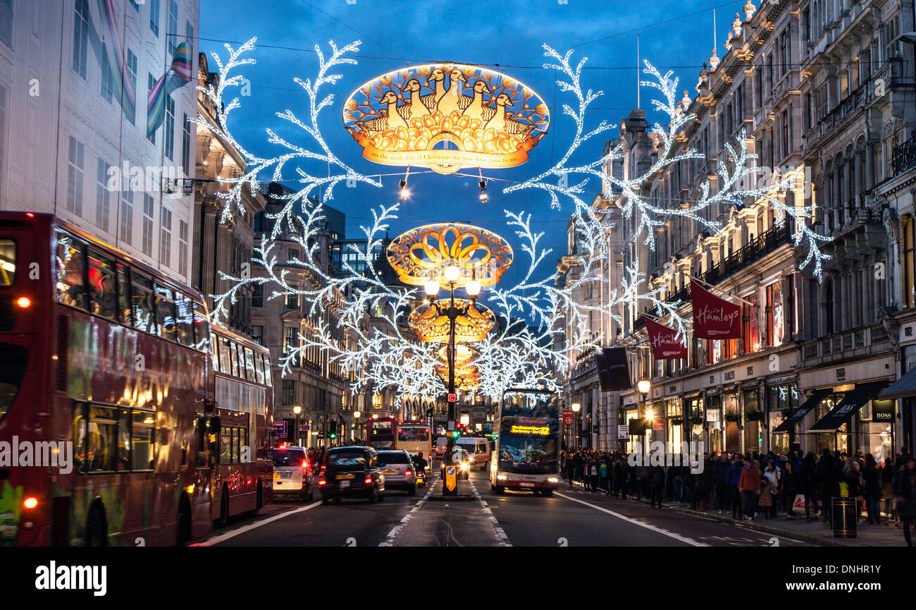 Lumières de Noël 2013 Regent Street Night London UK Banque D'Images