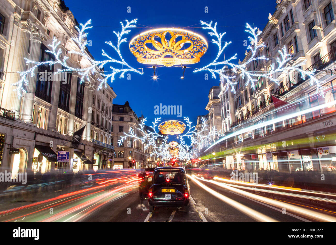 Lumières de Noël 2013 Regent Street Night London UK Banque D'Images