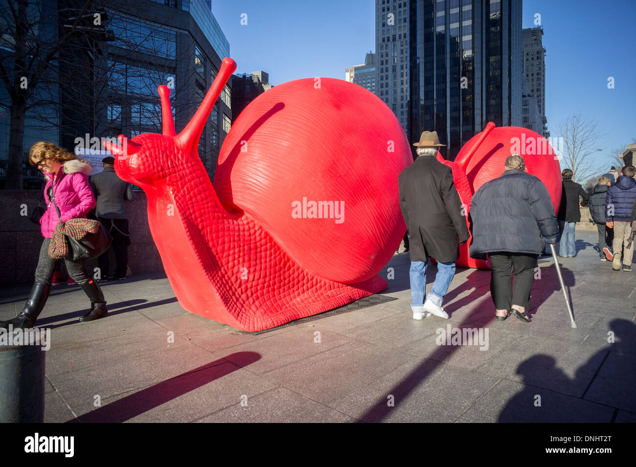 Escargot géant sculptures exposés dans Columbus Circle à New York Banque D'Images